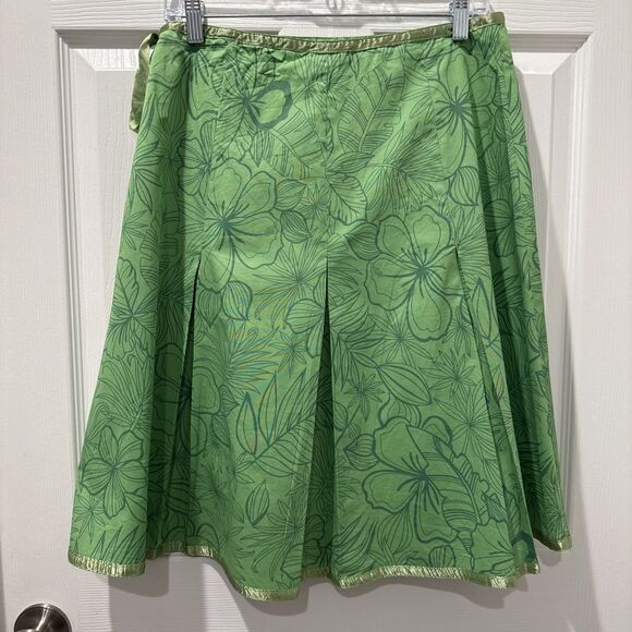St. John’s Bay Vintage Y2K Green Floral Hawaiian Wrap Skirt Stretch Women’s 10 - Picture 2 of 9